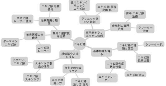 「ニキビ跡」関連検索キーワードの検索意図マインドマップ